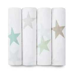 Aden + Anais ADEN & ANAIS SUPER STAR SCOUT-BEACH NEUTRAL SWADDLES 4PK