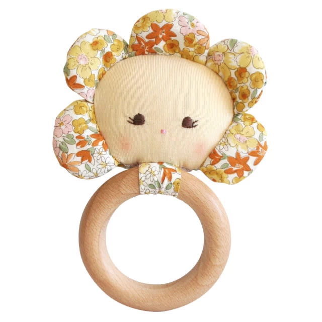 FLOWER BABY TEETHER RATTLE IN SWEET MARIGOLD 1 FLOWER BABY TEETHER RATTLE IN SWEET MARIGOLD