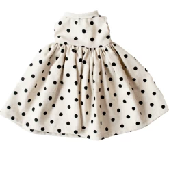 LARGE DOLL DRESS IN BLACK SPOT LINEN