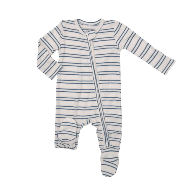 BLUE RIB STRIPE 2 WAY ZIPPER FOOTIE 2 BLUE RIB STRIPE 2 WAY ZIPPER FOOTIE - Afbeelding 2