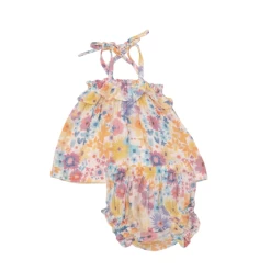 PAINTY BRIGHT FLORAL RUFFLE TOP AND BLOOMER