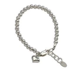 CAMRY STERLING SILVER BRACELET WITH SILVER BEAD AND PUFF HEART