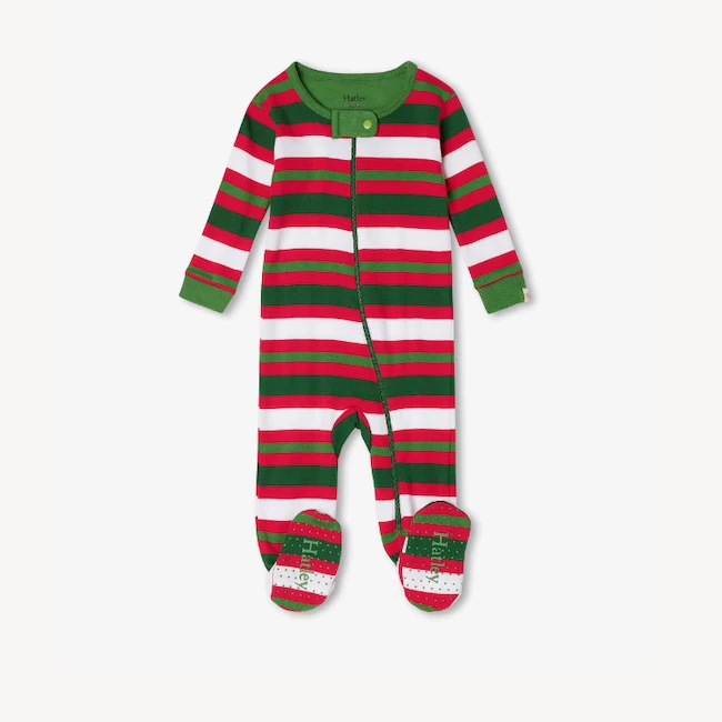 Hatley CANDY CANE STRIPES ORGANIC COTTON FOOTED COVERALL 1 Hatley CANDY CANE STRIPES ORGANIC COTTON FOOTED COVERALL