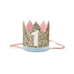PALE GOLD AND AQUA GLITTER TRIM CROWN NUMBER 1