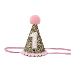 PALE GOLD AND LIGHT PINK PARTY HAT