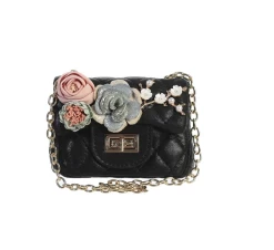 METALLIC MINI PURSE WITH FLOWERS - BLACK