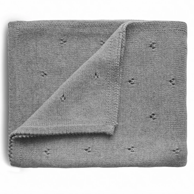 Mushie KNITTED POINTELLE BABY BLANKET-GRAY MELANGE 1 Mushie KNITTED POINTELLE BABY BLANKET-GRAY MELANGE