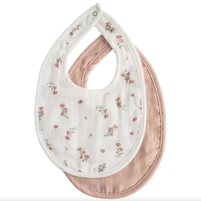 Mushie MUSLIN BIB 2-PACK IN BLUSH/PINK FLORAL 1 Mushie MUSLIN BIB 2-PACK IN BLUSH/PINK FLORAL