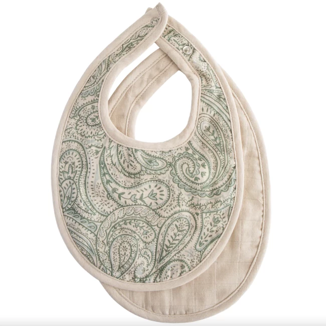 Mushie MUSLIN BIB 2-PACK IN GREEN PAISLEY/FOG 1 Mushie MUSLIN BIB 2-PACK IN GREEN PAISLEY/FOG