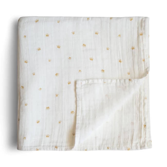 Mushie ORGANIC COTTON MUSLIN SWADDLE BLANKET - CROWNS 1 Mushie ORGANIC COTTON MUSLIN SWADDLE BLANKET - CROWNS
