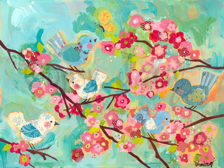 CHERRY BLOSSOM BIRDIES 40X30 CANVAS 2 CHERRY BLOSSOM BIRDIES 40X30 CANVAS - Afbeelding 2