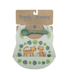 FRESH & MESSY SILICONE BIB & SPOON GIFT SET