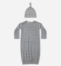 BAMBOO BABY GOWN AND HAT SET IN GRID