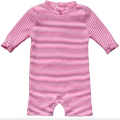 RASPBERRY STRIPE 3/4 SLEEVE SUNSUIT