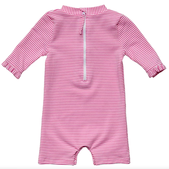 RASPBERRY STRIPE 3/4 SLEEVE SUNSUIT 5 RASPBERRY STRIPE 3/4 SLEEVE SUNSUIT - Afbeelding 5