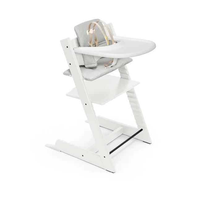 Stokke TRIPP TRAPP COMPLETE HIGH CHAIR WHITE WITH NORDIC GREY CUSHION AND TRAY 1 Stokke TRIPP TRAPP COMPLETE HIGH CHAIR WHITE WITH NORDIC GREY CUSHION AND TRAY