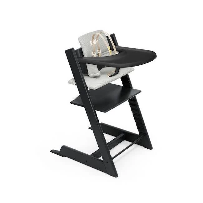 Stokke TRIPP TRAPP HIGH CHAIR COMPLETE BLACK WITH NORDIC GREY CUSHION AND TRAY 1 Stokke TRIPP TRAPP HIGH CHAIR COMPLETE BLACK WITH NORDIC GREY CUSHION AND TRAY