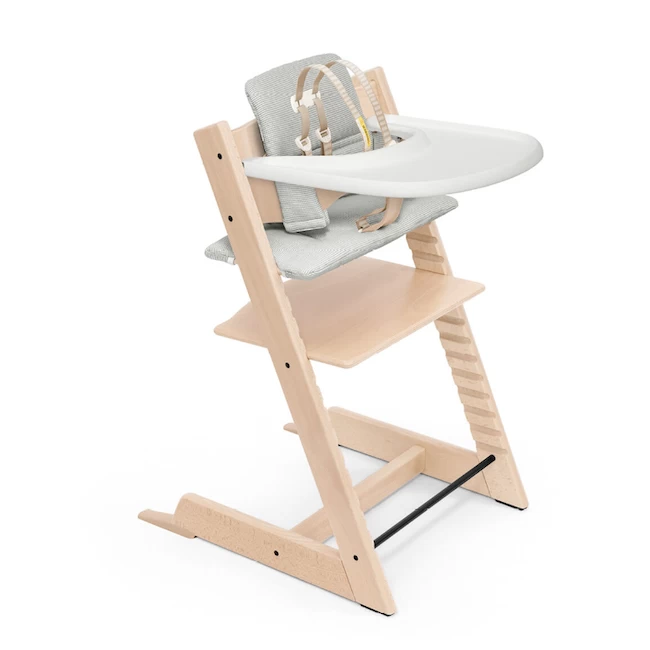 Stokke TRIPP TRAPP HIGH CHAIR COMPLETE NATURAL WITH NORDIC GREY CUSHION AND TRAY 1 Stokke TRIPP TRAPP HIGH CHAIR COMPLETE NATURAL WITH NORDIC GREY CUSHION AND TRAY