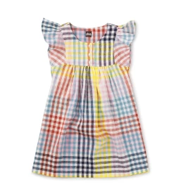 BUTTONED EMPIRE WOVEN DRESS IN PALOMA PLAID