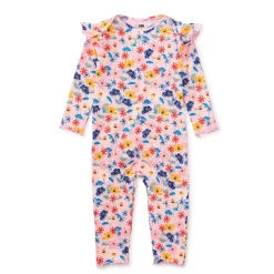 RUFFLE SHOULDER BABY ROMPER IN FRENCH TOSSED FLORAL