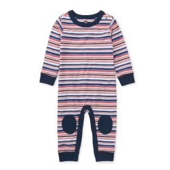 STRIPE KNEE PATCH BABY ROMPER IN CANAL BLUE