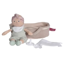 Tikiri KNITTED CARRY COT WITH REMI BABY LIGHT SKIN, SOOTHER AND BLANKET