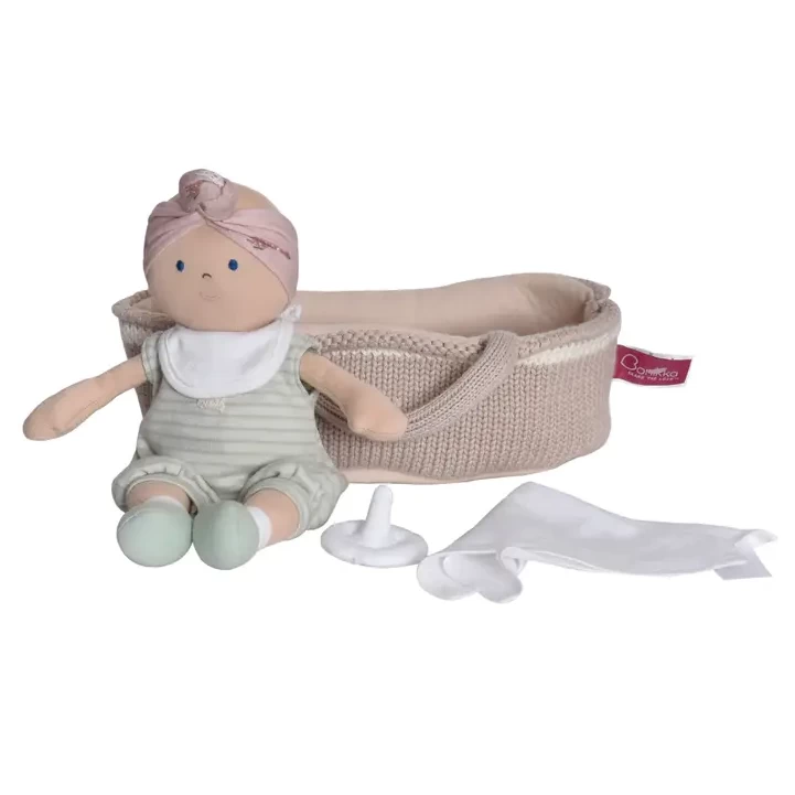 Tikiri KNITTED CARRY COT WITH REMI BABY LIGHT SKIN, SOOTHER AND BLANKET 1 Tikiri KNITTED CARRY COT WITH REMI BABY LIGHT SKIN, SOOTHER AND BLANKET